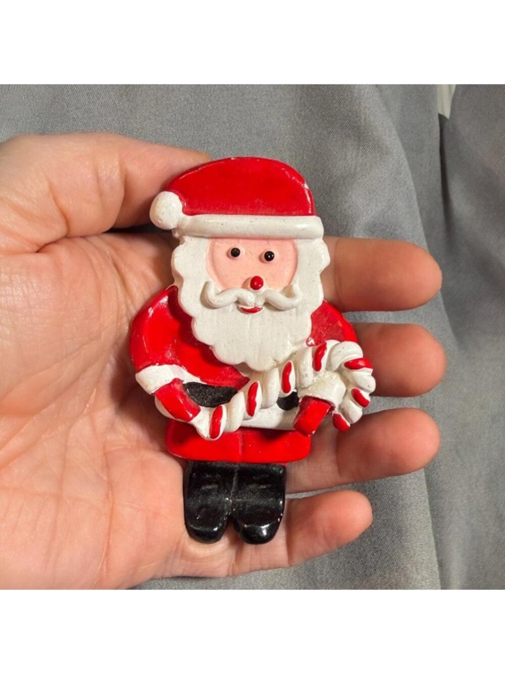 Santa Claus Brooch Red White Enamel Christmas Holiday Pin 3.5"
